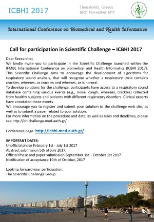 Call for participation in Scientific Challenge – ICBHI 2017